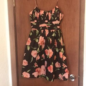 Dressbarn Brown Cotton Dress with Pink Flowers - Size 8